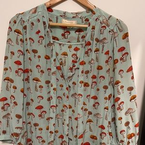 Moulinette Soeurs Anthropologie 100% silk bow tie toadstool mushroom blouse size